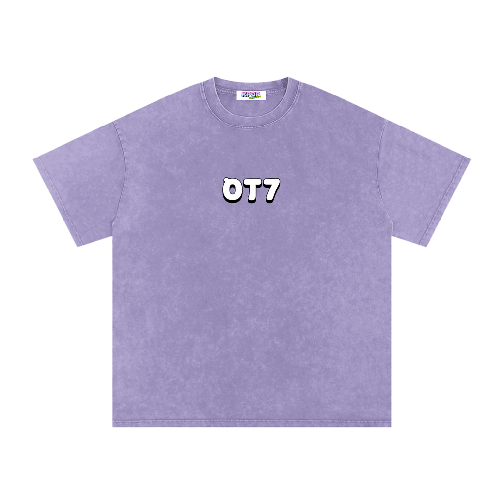 OT7 Hangul Snow Washed Oversized Heavyweight Cotton T-Shirt (Unisex)