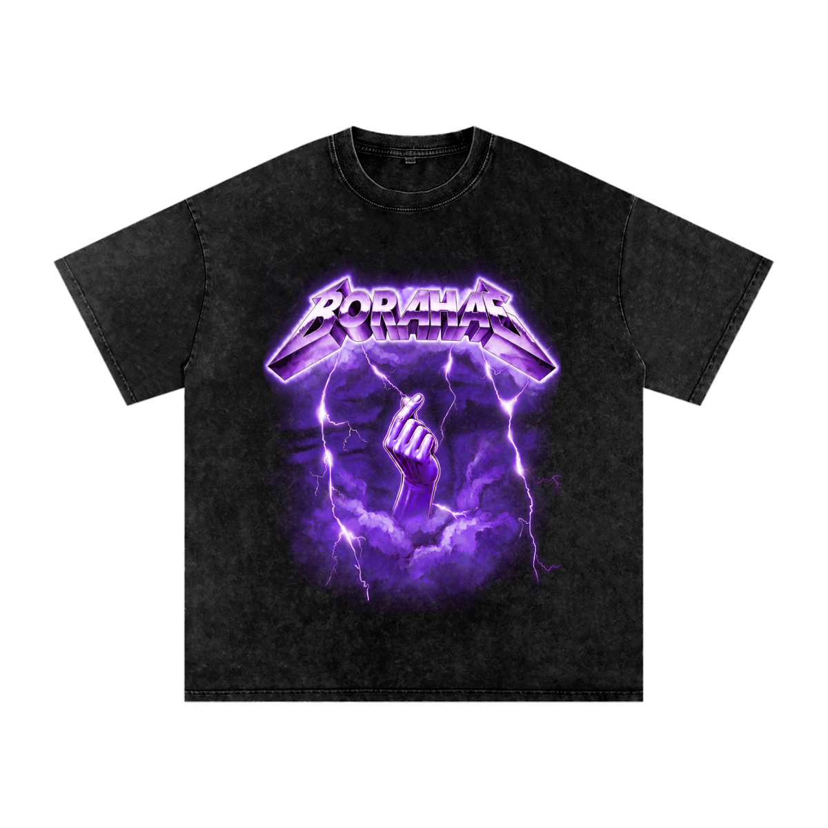 Borahae Heavy Metal Snow Washed Oversized Heavyweight Cotton T-Shirt (Unisex)