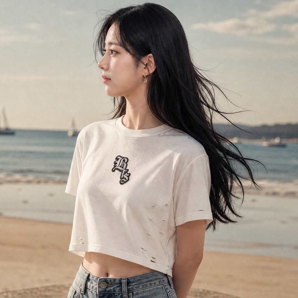 Faux Embroidered BTS Classic Frayed Heavyweight Boxy Tee