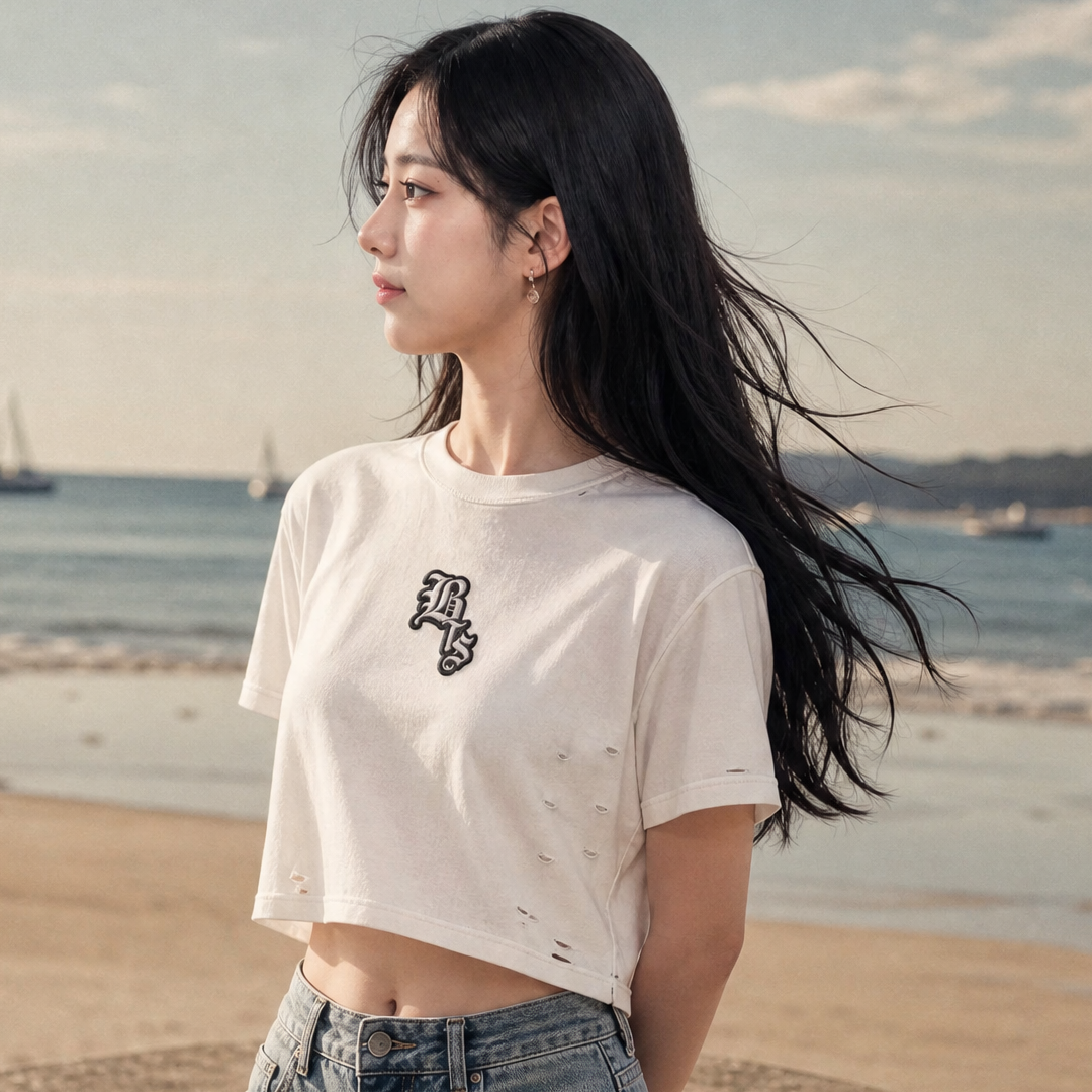 Faux Embroidered BTS Classic Frayed Heavyweight Boxy Tee