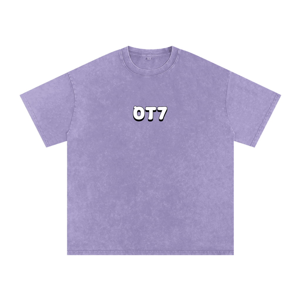 OT7 Hangul Snow Washed Oversized Heavyweight Cotton T-Shirt (Unisex)