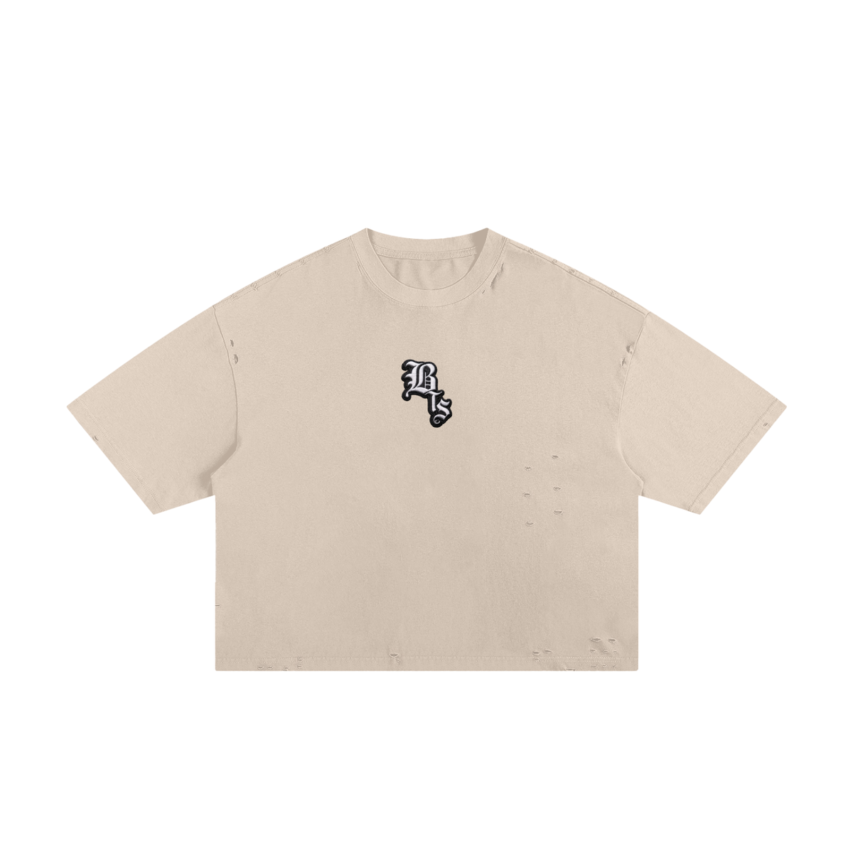 Faux Embroidered BTS Classic Frayed Heavyweight Boxy Tee