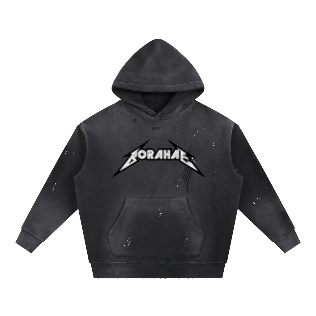 Borahae Silver Vintage Washed Frayed Fleece Hoodie (Unisex)
