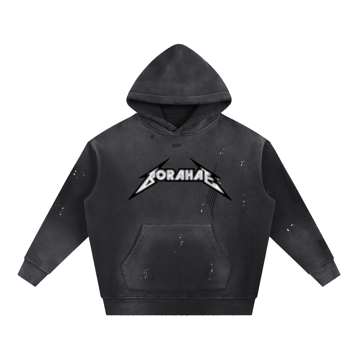 Borahae Silver Vintage Washed Frayed Fleece Hoodie (Unisex)