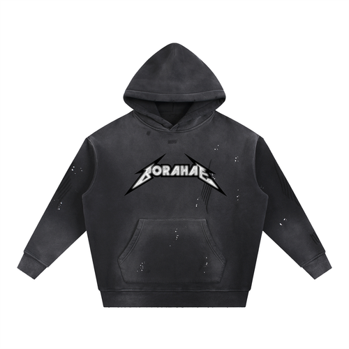 Borahae Silver Vintage Washed Frayed Fleece Hoodie (Unisex)