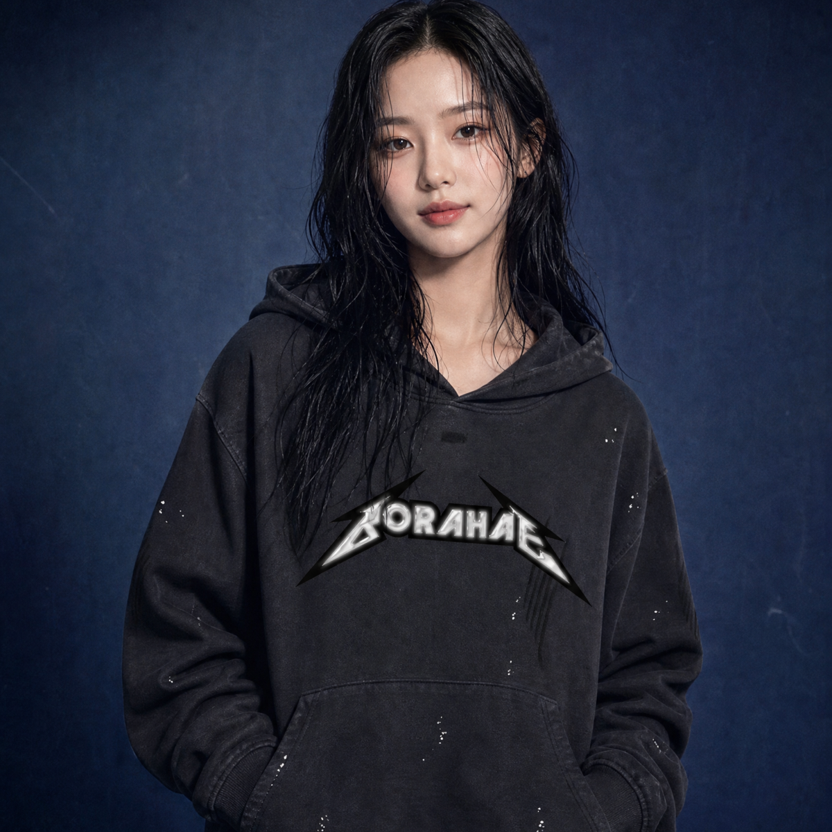 Borahae silver vintage washed frayed fleece hoodie, BTS Army streetwear