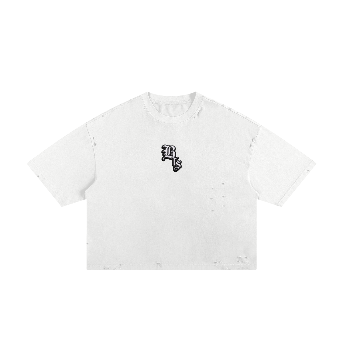 Faux Embroidered BTS Classic Frayed Heavyweight Boxy Tee