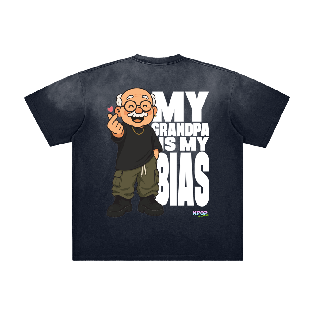K Pop Grandpa My Bias Vintage Washed Frayed Oversized Heavyweight Cotton T-Shirt (Unisex)