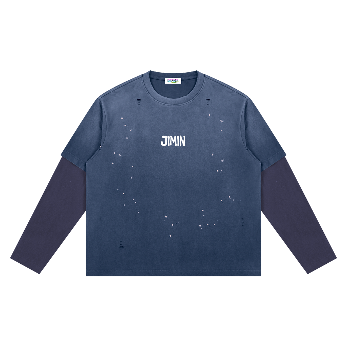 Jimin Vintage Wash Distressed Layered Long-Sleeve Oversized Heavyweight Cotton T-Shirt (Unisex)